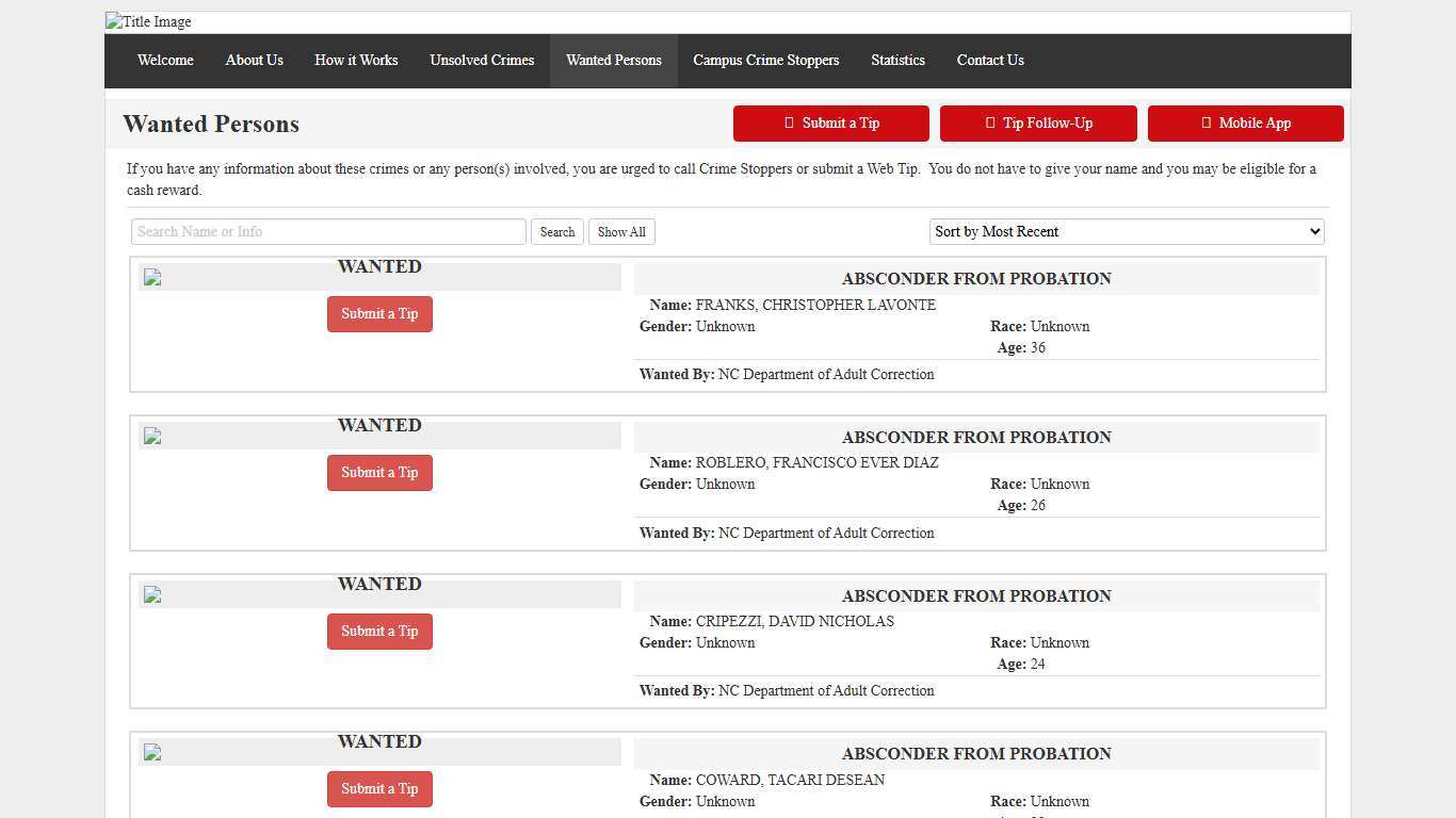 Wanted Persons - Pitt-Greenville Crime Stoppers